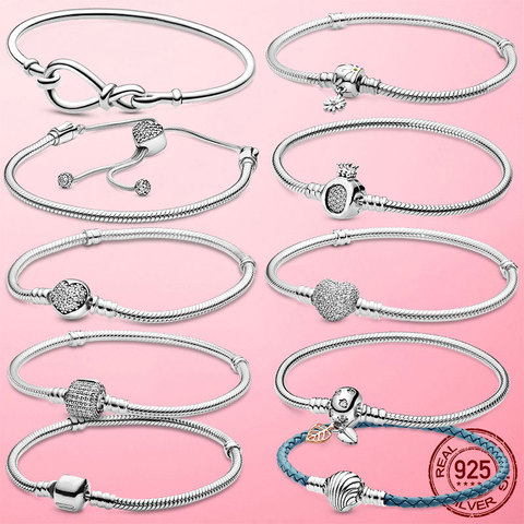 925 Sterling Silver Heart Snake Chain Bracelet For Women infinite knot daisy Flower clasp femme Bracelet Bangles Women Jewelry ► Photo 1/6