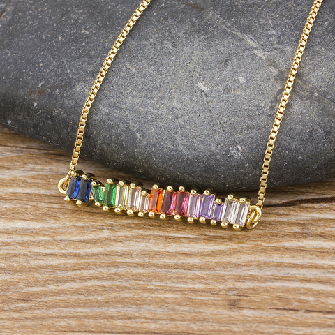 Hot Sale Copper Zircon Rainbow Necklace Colorful Rhinestone Pendant Chain Necklace Charm Christmas Birthday Party Jewelry Gift ► Photo 1/6