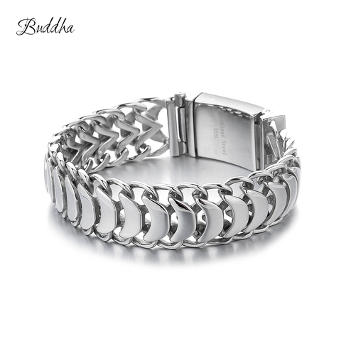 20mm Heavy Men's Buddha Bracelet Curb Cuban Link Silver Color 316L Stainless Steel Wristband Male Jewelry with Logo ► Photo 1/6