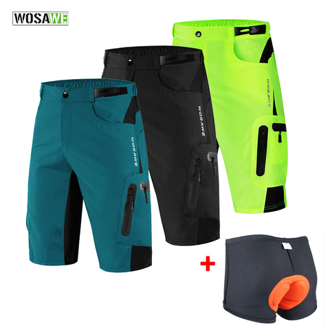 WOSAWE Men Padded Baggy Cycling Shorts Reflective MTB Mountain Bike Bicycle Riding Trousers Water Resistant Loose Fit Shorts ► Photo 1/6