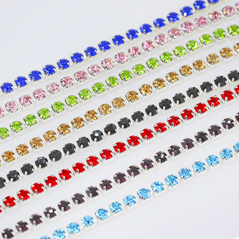 Sparking 10Yards/Roll SS6 SS12 SS16 Colorful Rhinestone Chain Silver Color Bottom AndStone Rhinestone Trimming Crystal Cup Chain ► Photo 1/6