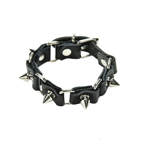 1Pc Cool Wolf Tooth Bangle Cuff Bracelet Fashion Gothic Metal Cone Stud Spikes Rivet Leather Wristband Men Punk Style ► Photo 1/6