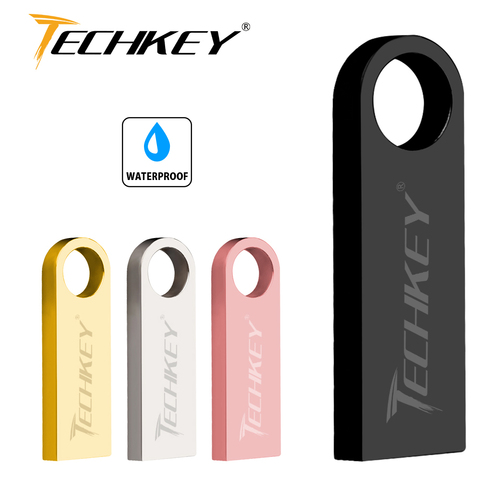 new TECHKEY usb flash drive 64GB 32GB 16GB 8GB 4GB pen drive pendrive флешка waterproof silver u disk memoria cel usb stick gift ► Photo 1/6