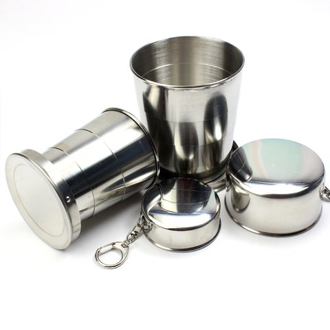 75ml/150ml/250ml Stainless Steel Folding Cup Portable Outdoor Travel Camping Telescopic Cup with Keychain Water Coffee Handcup ► Photo 1/6