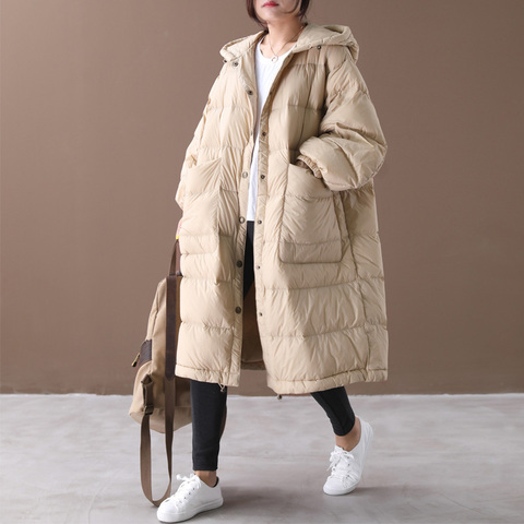 2022 New Loose Down Coat Cloak Lantern Sleeves Hooded Warm Long Down Parkas 90% White Duck Down Jacket Female Snow Outwear ► Photo 1/6