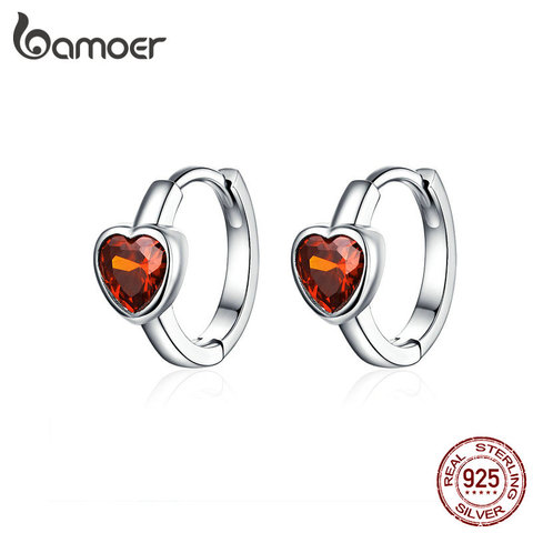 BAMOER Authentic 925 Sterling Silver Heart Cubic Zircon Hoop Earrings for Women Mini Ear Hoops Anti-allergy Girl Gits BSE084 ► Photo 1/6