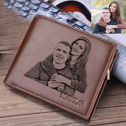 Engraved wallets for men Picture Wallet Trifold Short Ultra-thin Fashion Young Leather Wallet Money Clip Custom Photo Gift ► Photo 1/6