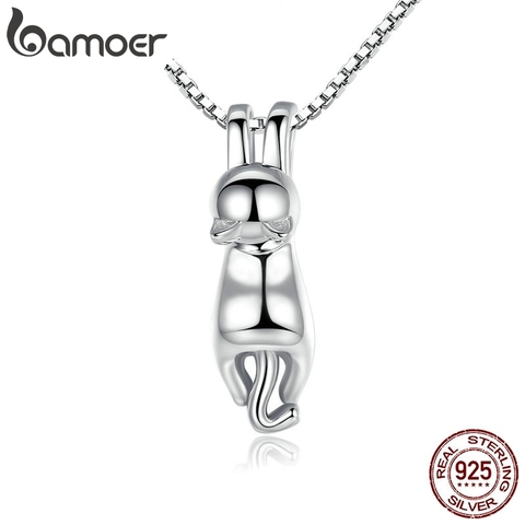 BAMOER High Quality Smooth 925 Sterling Silver Lovely Cat Long Tail Necklaces & Pendants S925 Fine Jewelry SCN032 ► Photo 1/5