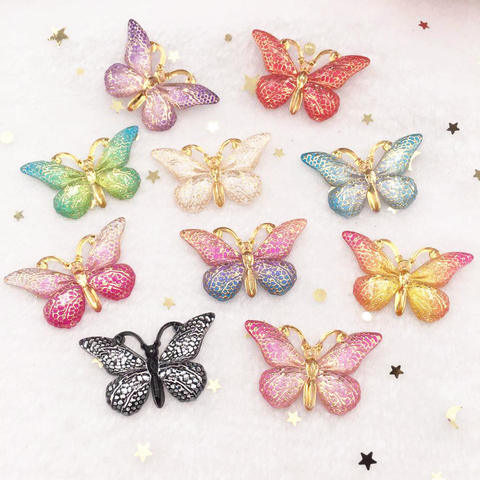 New 10pcs Resin Resin 25*38mm Bling Colorful Butterflies Flatback Rhinestone 1 Hole Ornaments DIY  Wedding Appliques Craft W75 ► Photo 1/6