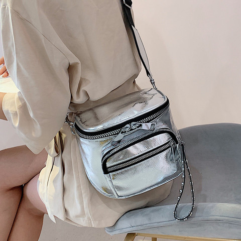 NIGEDU Glossy Wide strap Women shoulder bag designer rivet crossbody bags for female Handbags silver bolsas feminina black ► Photo 1/6