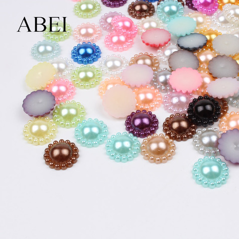 100pcs 12mm Mix Colors Half Round Flatback Pearl Flower Beads DIY Crafts Material Wedding Party Decoration Handmade Loose Beads ► Photo 1/6