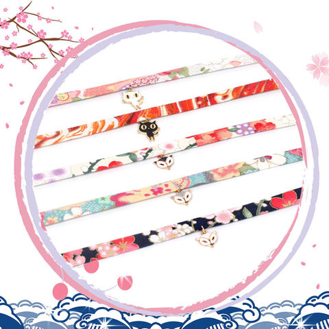 1 PC Japanese Style Choker Necklace Fabric Sakura Flower Rabbit Fox Cat Crane Enamel Classical Necklaces Jewelry Gift 30cm Long ► Photo 1/6