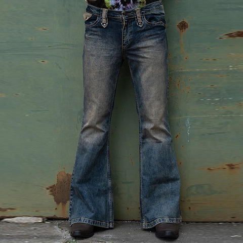 Men Flared Jeans Bootcut Leg Pants Distressed Patchwork Jeans New Designer Punk Stlye Bell Bottom Denim Trousers Vaqueros Hombre ► Photo 1/6