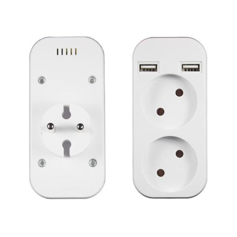 Conversion socket European standard German standard French wall multiple sockets Portable 2 USB ports, 5V 2A USB ► Photo 1/4