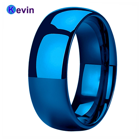 Blue Tungsten Ring Wedding Ring For Men And Women Dome Band Polished 6MM 8MM Available ► Photo 1/6