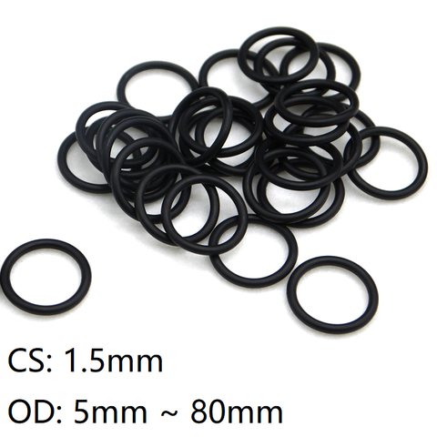 10pcs Black O Ring Gasket CS 1.5mm  OD 5mm ~ 80mm NBR Automobile Nitrile Rubber Round O Type Corrosion Oil Resist Sealing Washer ► Photo 1/6