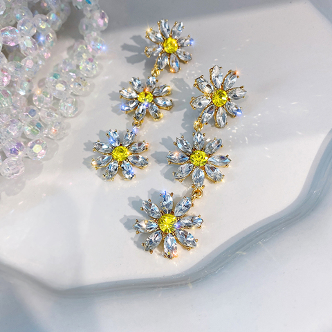 Korean Elegant Yellow Crystal Flower Petal Tassel Drop Earrings For Women Students Fashion Party Pendientes Jewelry ► Photo 1/5