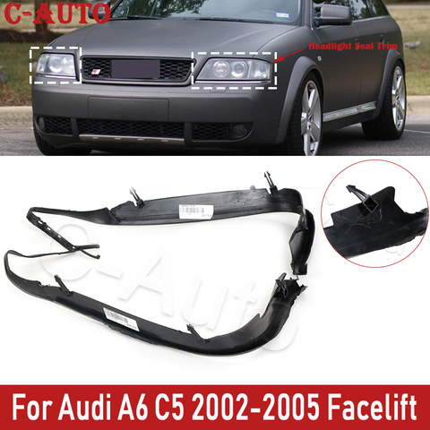 2Pcs/set Front Headlight Seal Cover Trim Ring For Audi A6 C5 2002 2003 2004 2005 Facelift 4B0941191A 4B0941192A Car-styling ► Photo 1/6