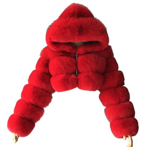 Plus size Women Jacket Fashion Winter Faux Fur Cropped Coat Fluffy Zip Hooded Warm Short Jacket ► Photo 1/6