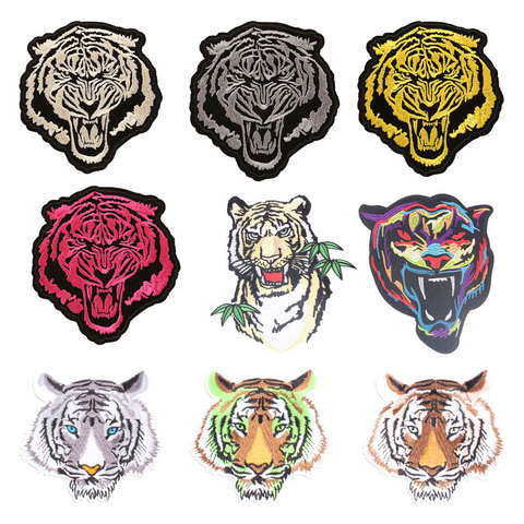 Tiger Head Patches Sticker Iron Clothes Heat Transfer Applique Embroidered Application Cloth Fabric Sequin Animal Patch Applique ► Photo 1/6