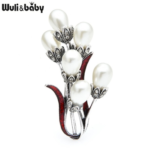 Wuli&baby Pearl Enamel Flower Brooches Women Bouquet Weddings Banquet Brooch Pins Gifts ► Photo 1/3