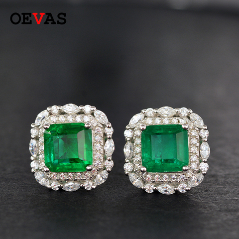 OEVAS 925 Sterling Silver Sparking Emerald Stud Earrings High Quality Square Emerald Wedding party jewelry Girls Birthday Gifts ► Photo 1/6