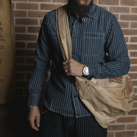 Non Stock Wabash Stripe Work Shirt Vintage Denim Vent Hole WorkShirts For Men ► Photo 1/6