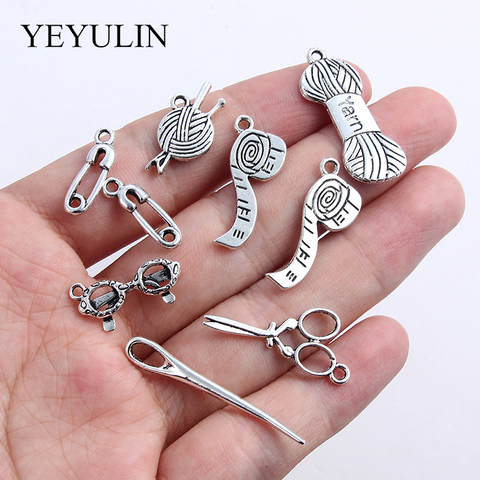 Mix Jewelry Diy 20pcs Tibetan Silver Charms Knitting Yarn Ball Wool Ruller Needle Pendants For Necklace Bracelet Key Ring Making ► Photo 1/6