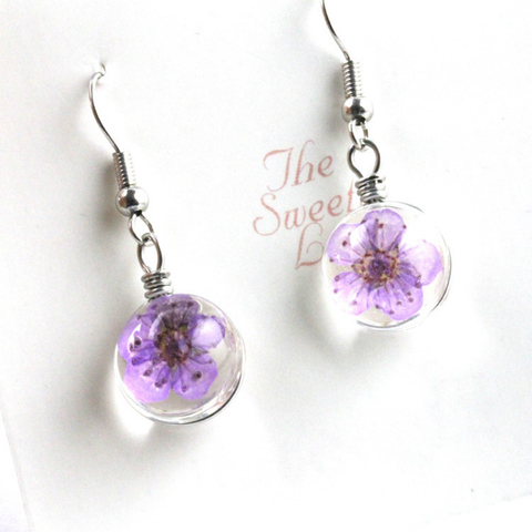 Fashion Pendant Earring Transparent Glass Round Handmade Dried Flower Sakura Charm Drop Earring Metal Pothook for Women Jewelry ► Photo 1/6