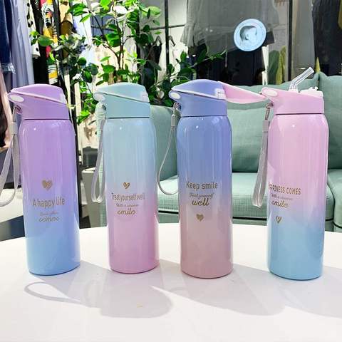 Bpa-Free 500ml Insulated vacuum Flasks Travel Sports Bike Thermals Straw Cup Portable Rope Thermos Straw Water Bottle Coffee Mug ► Photo 1/6