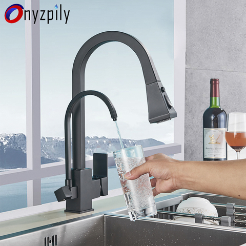 Onyzpily Matte Black Filtered Faucet For Kitchen Pull Out Spray 360 Rotation Drinking Water Three Models  Sink Kitchen Faucet ► Photo 1/6