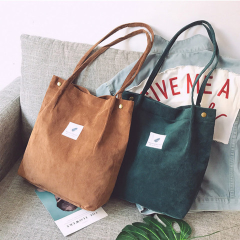 Bags for Women 2022 New Ladies Handbags Student Corduroy Tote Bag Casual Solid Color Shoulder Bag Reusable Beach Bag ► Photo 1/6