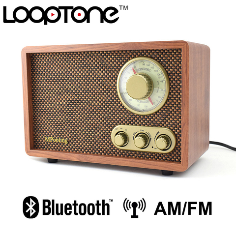 LoopTone Tabletop Bluetooth AM/FM Hi-Fi Radio Vintage Retro Classic Home Built-in Speaker Treble&Bass Control Hand-crafted Wood ► Photo 1/6