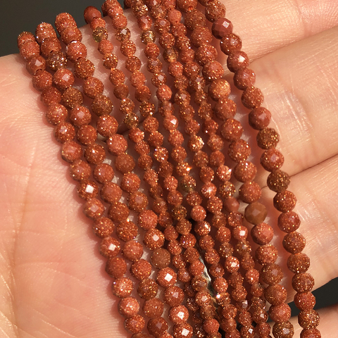 Natural Stone Beads 2 3 4mm Faceted Gold Sand Gem Loose Spacer Beads for Jewelry Making DIY Bracelet Earrings Accessories 15'' ► Photo 1/6