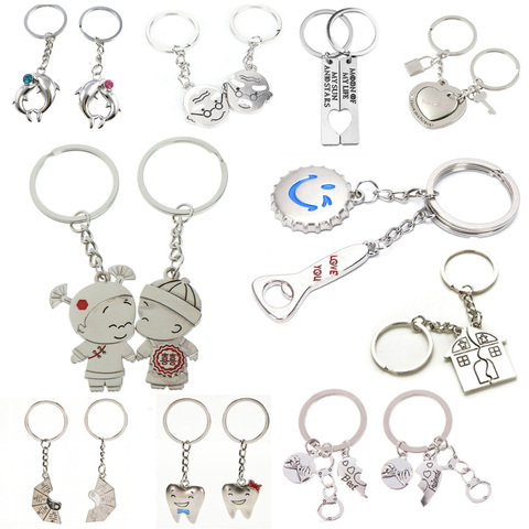 1 Pair Couple Keychains Bottle Beer Cap Couple Keychain Lovers BBF Cute Key Ring Holder Love Heart Best Friends Gift ► Photo 1/6