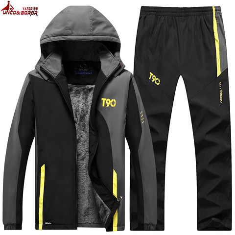 Winter Tracksuit Men thicken fleece Jacket+Pants Two Piece Brand Clothing Set Fur Hooded Sportswear Sweatpants Track Suit Men ► Photo 1/6