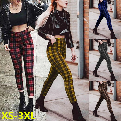 Plaid pants Slim Pencil high waist leggings Women's Fashion Sexy Skinny Slim Stretchy Trousers Sweatpants Striped Bottoms 2022 ► Photo 1/6