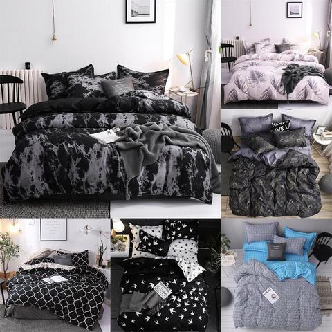J 5 Simple Bedclothes Quilt Cover Pillowcase Three-Piece Bedding Set With Pillow Case Single Double Comforter Black Duvet Cover ► Photo 1/6