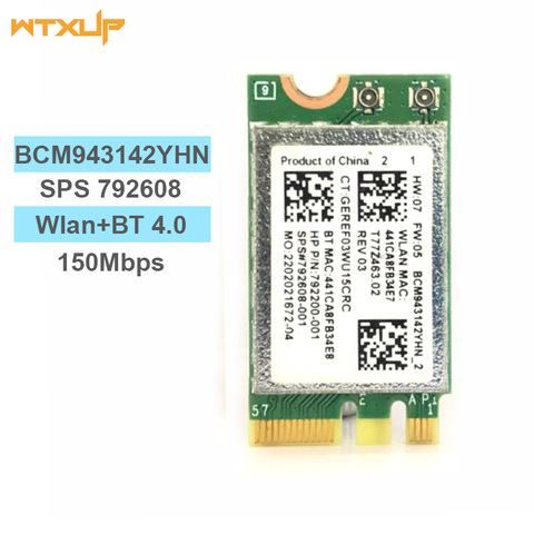 Wireless Adapter Card for Wlan+Bluetooth Broadcom BCM943142Y  150Mbps M.2 NGFF WiFi BT 4.0 802.11b/g/n SPS:792608-001 ► Photo 1/3