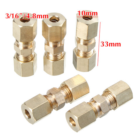 5pcs Brass Brake Line Union Fittings Straight Reducer Compression Kits Connector 3/16