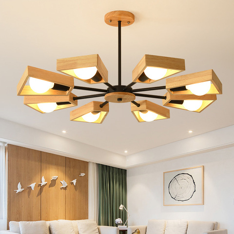 Nordic Wooden Pendant Lamp Rotatable Wood Lampshade AC90V-260V E27 LED Indoor Ceiling Hanging Light for Living Room Bedroom ► Photo 1/5