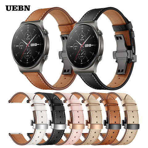 UEBN Butterfly clasp Leather strap for Huawei Watch GT 2 Pro Bracelet for Watch GT 2 42mm 46mm & 2e Watchbands Correa ремешок ► Photo 1/6