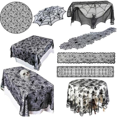 Halloween Decoration Lace Spider Web Skeleton Skull Tablecloth  Black Fireplace Mantel Scarf Event Party Decoration Supplies ► Photo 1/6