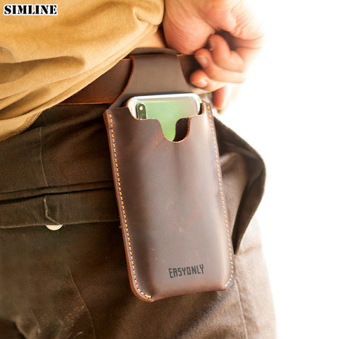 SIMLINE Genuine Leather Cellphone Belt Waist Bag For Men Male Vintage Sport Portable Mobile Phone Cover Case Holder Loop Holster ► Photo 1/6