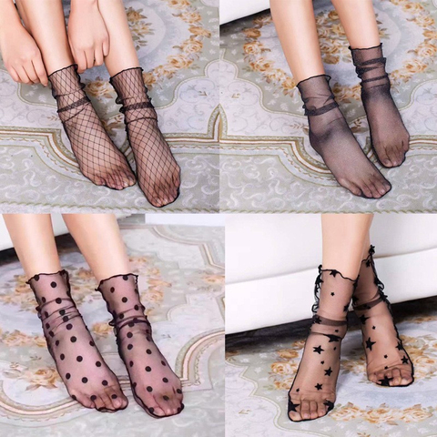 Spring and Summer Retro Lace Floral Mesh Women Socks Thin Middle Tube Transparent Sock Women Breathable Silk Ultrathin Sock New ► Photo 1/5