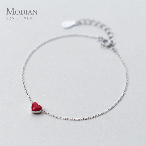 Modian 925 Sterling Silver Red Enamel Hearts Layers Chain Bracelet for Women Geometric Lobster Lock Bracelet Fashion Jewelry ► Photo 1/5