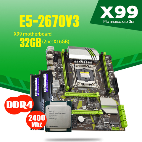 atermiter X99 D4 motherboard set with Xeon E5 2670 V3 LGA2011-3 CPU 2pcs * 16GB = 32GB 2400MHz DDR4 memory radiator ► Photo 1/6