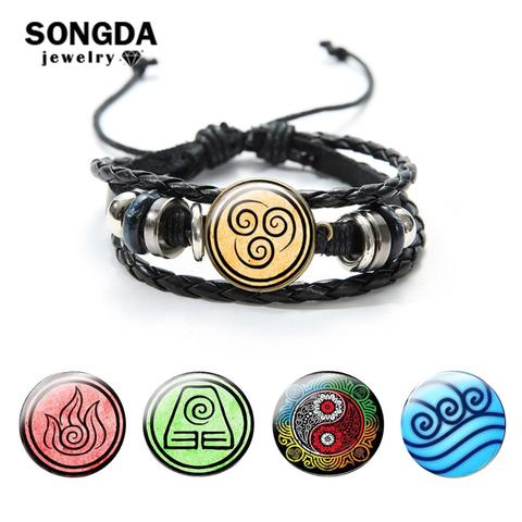 SONGDA Hot Avatar The Last Airbender Leather Bracelet Air Nomad Fire And Water Tribe Glass Pendant Bracelet Friends Gifts Unisex ► Photo 1/6