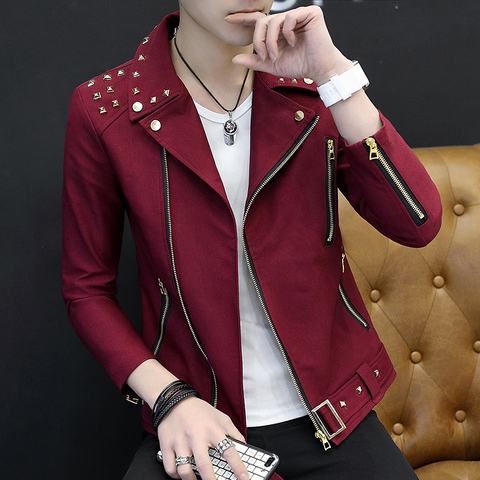 HOO 2022 Riveting Nail Cool Diagonal Zip Jacket Youth Popular Slim Autumn Lapel Jacket ► Photo 1/3