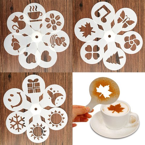 19Pcs Coffee Stencils Fancy Coffee Printing Model Foam Spray Cake Stencils Coffee Drawing Cappuccino Mold Powdered Sieve Tools ► Photo 1/6